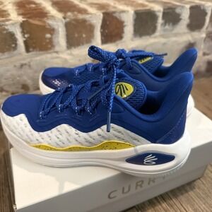 Size 3.5Y Under Armour Curry 11 Basketball Shoes Blue/Yellow 3026619-100 Dub New